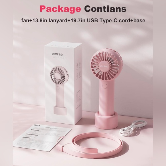 Handheld Fan, Mini Portable Chargeable, Pink. NWOB! - Picture 5 of 5